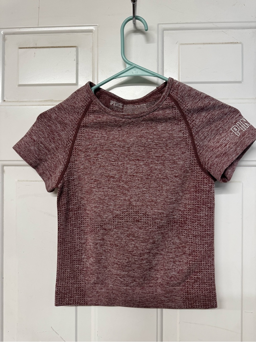 PINK Victoria's Secret Marled Burgundy Short Sleeve Active Tee